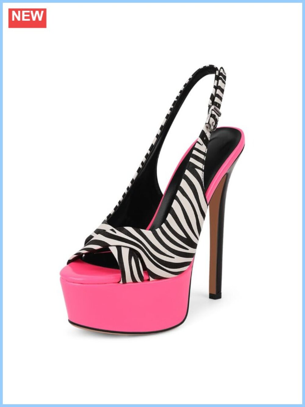 Faux Leather Peep Toe Platform Slingback Stiletto Heels Sandals